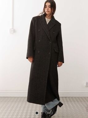 Long Double-Breasted Herringbone Overcoat - Mole